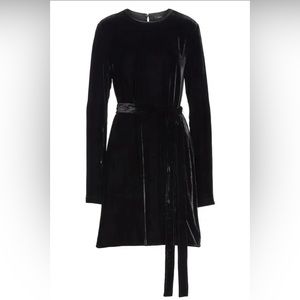 Theory Belted Crinkled Velvet Dress